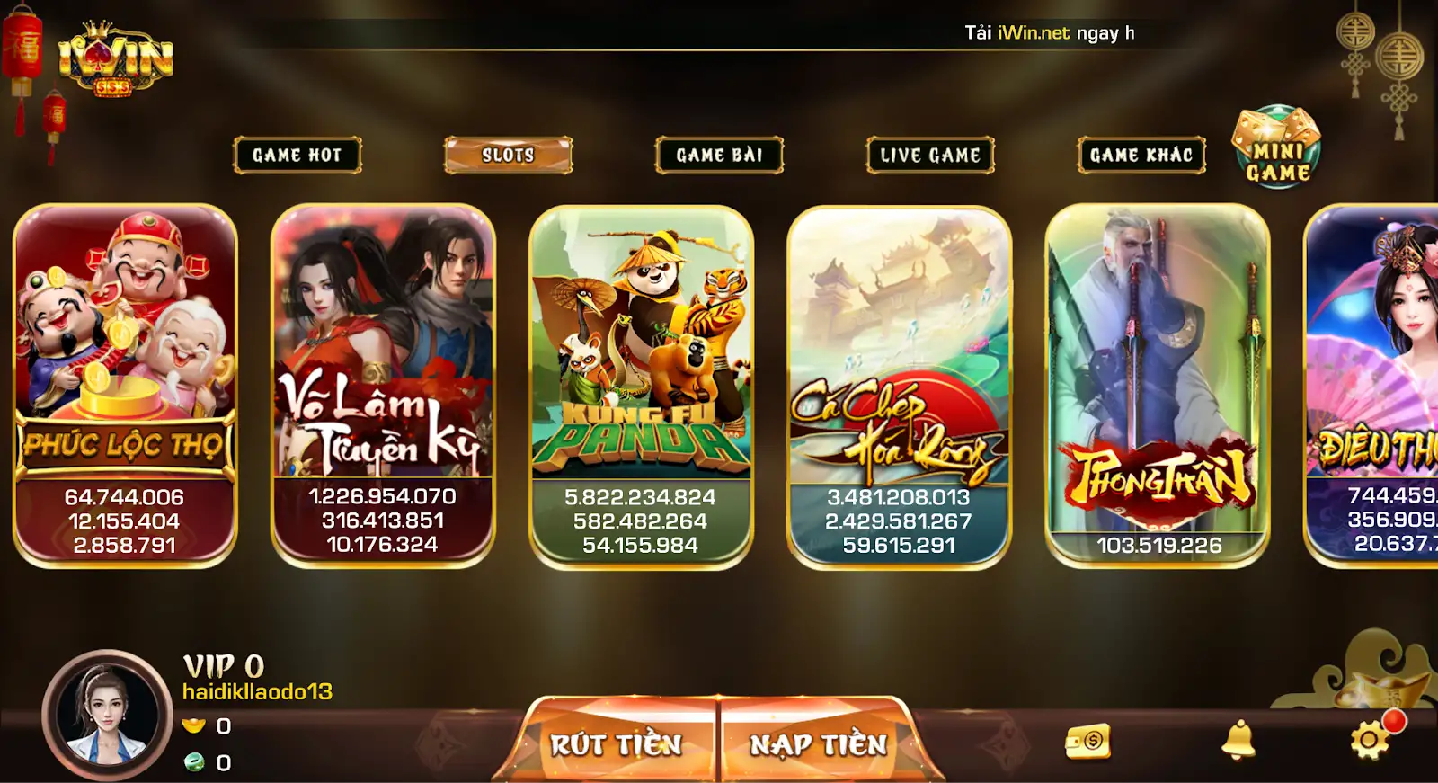 Các trò chơi slot phổ biến tại trang web game Iwin