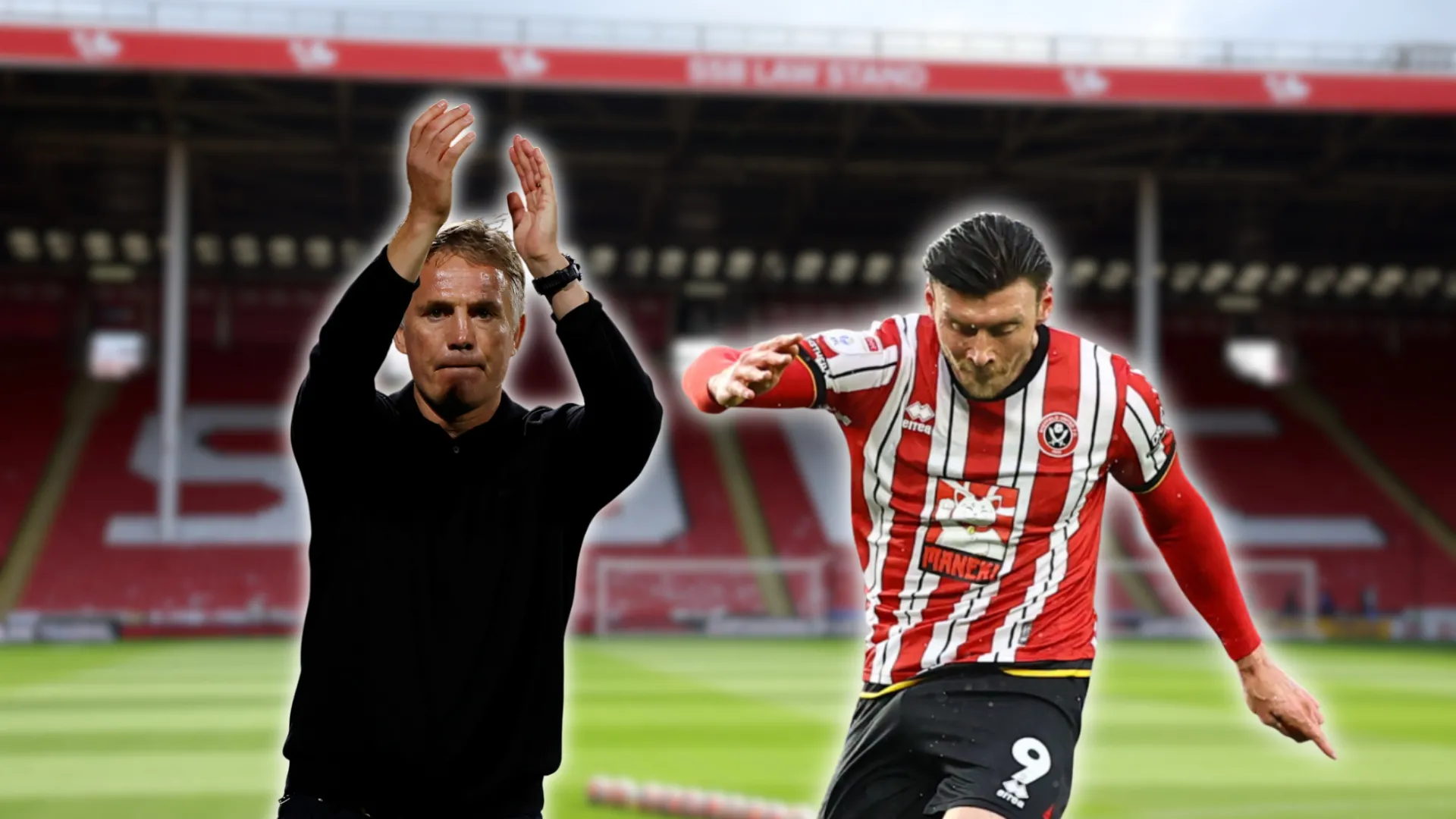 HLV Phil Parkinson của Wrexham cùng tiền đạo Kieffer Moore, mục tiêu tiềm năng cho hàng công đội bóng.