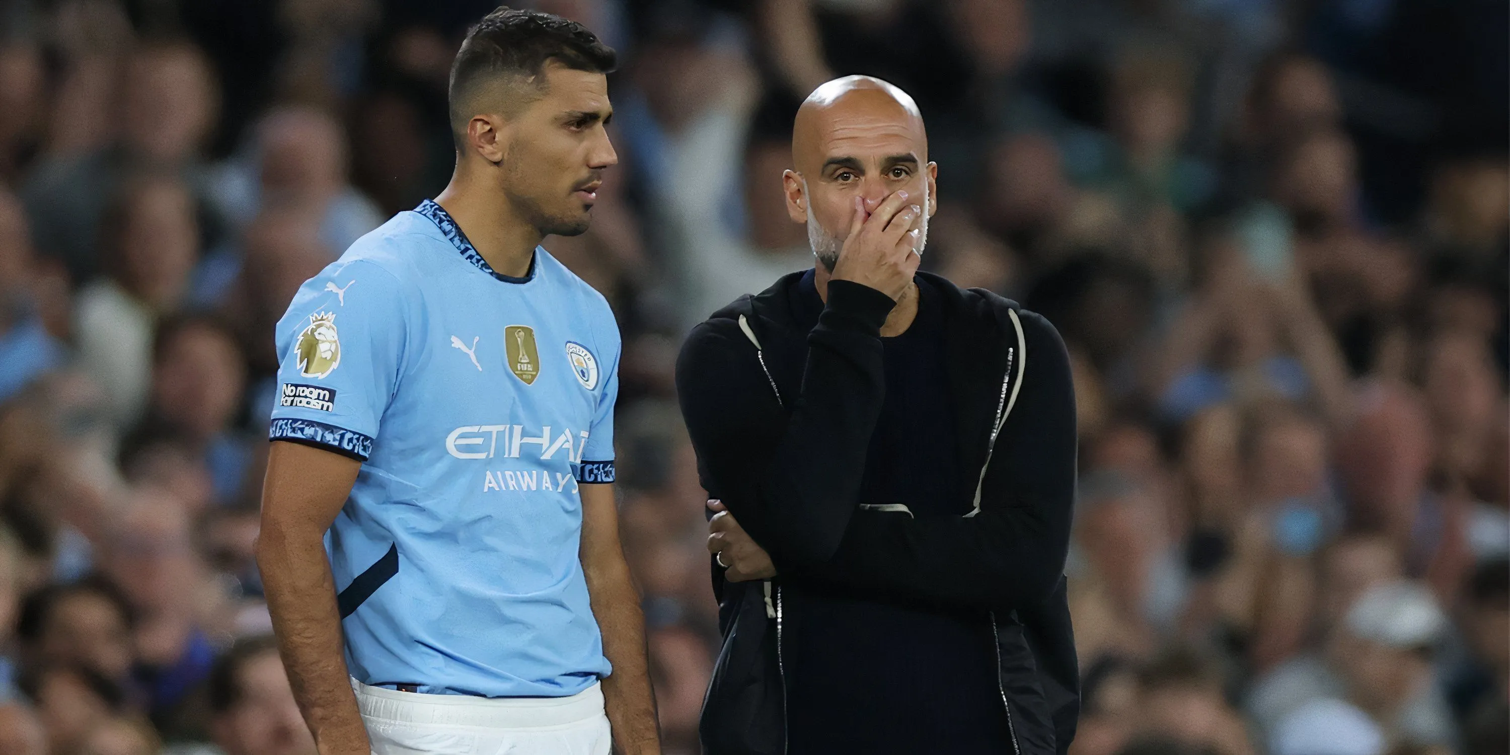 Rodri và HLV Pep Guardiola của Manchester City, biểu tượng của sự ổn định và kiểm soát tuyến giữa